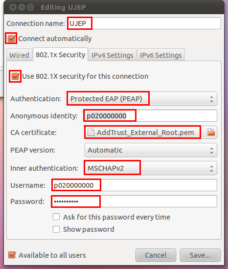 Linux - Network Manager - authentication settings
